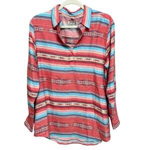 Schaefer Outfitter Pullover Tunic Women’s M Coral Stripe Pockets Western Shirt